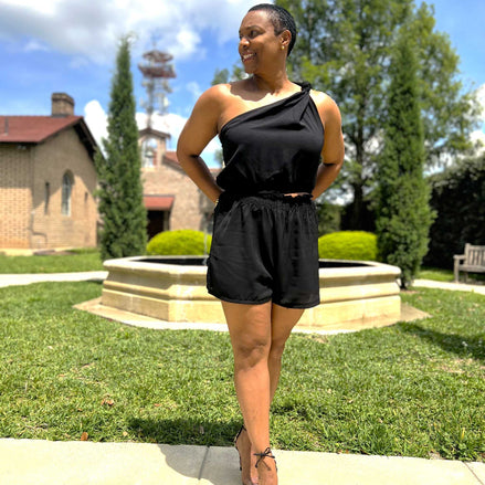 JayCee Knot Shoulder  Short Set Black