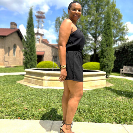 JayCee Knot Shoulder  Short Set Black