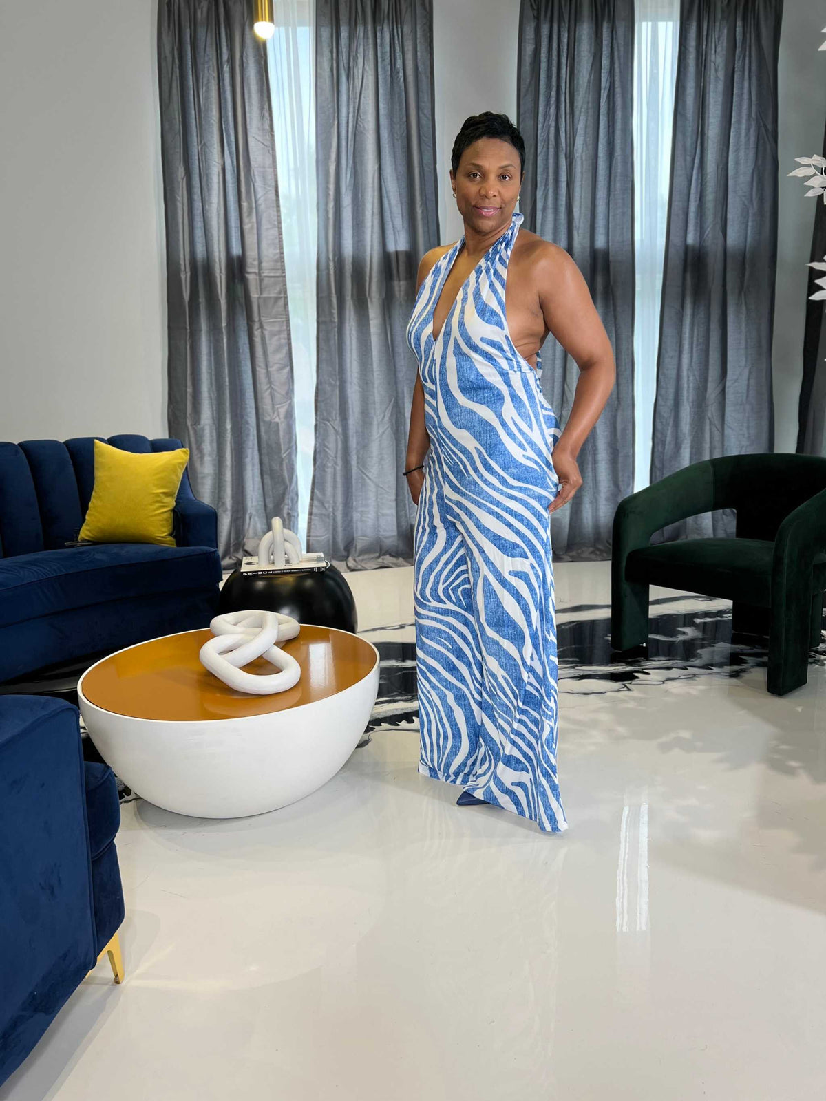 Arielle Blue and White Jumpsuit