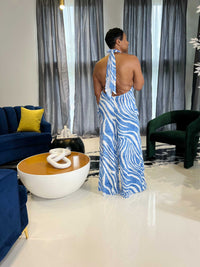 Arielle Blue and White Jumpsuit
