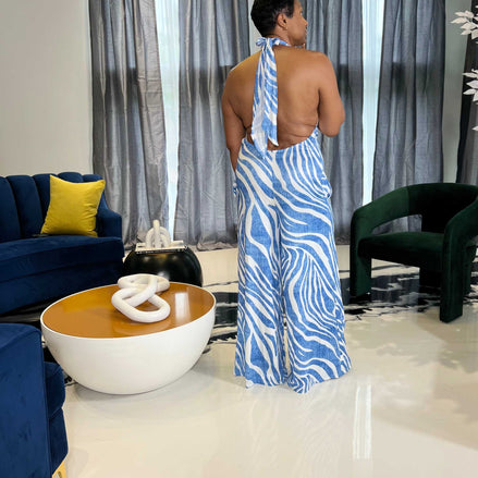 Arielle Blue and White Jumpsuit