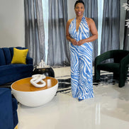 Arielle Blue and White Jumpsuit