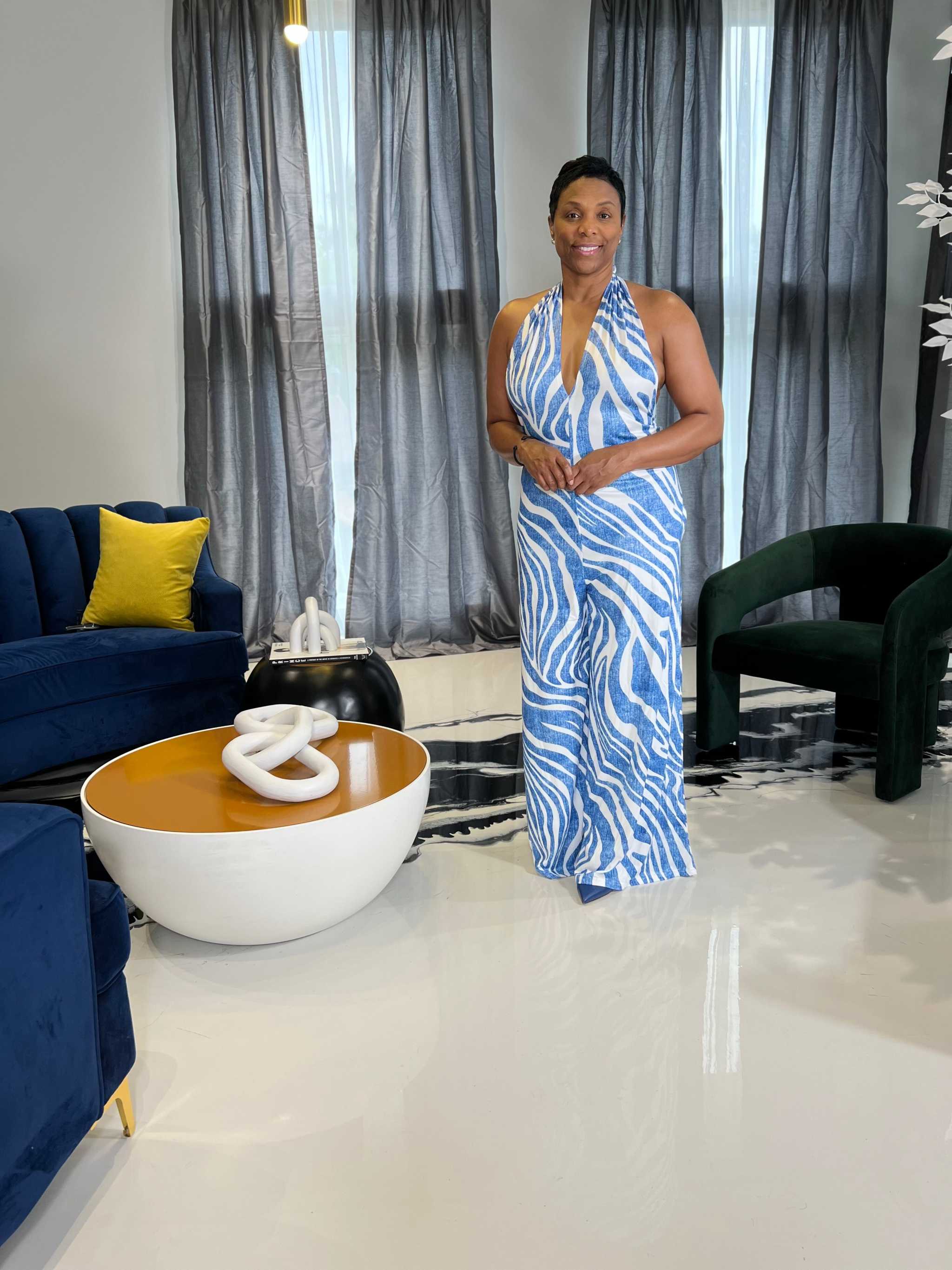 Arielle Blue and White Jumpsuit