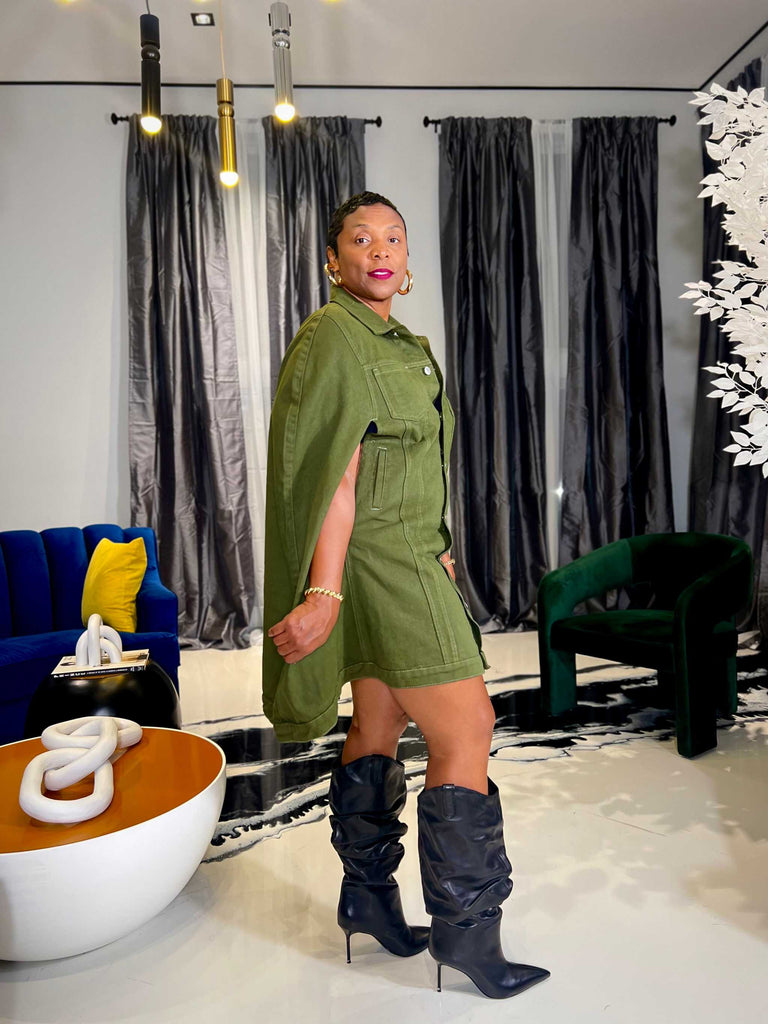 Imani Denim Cape Poncho Olive Green