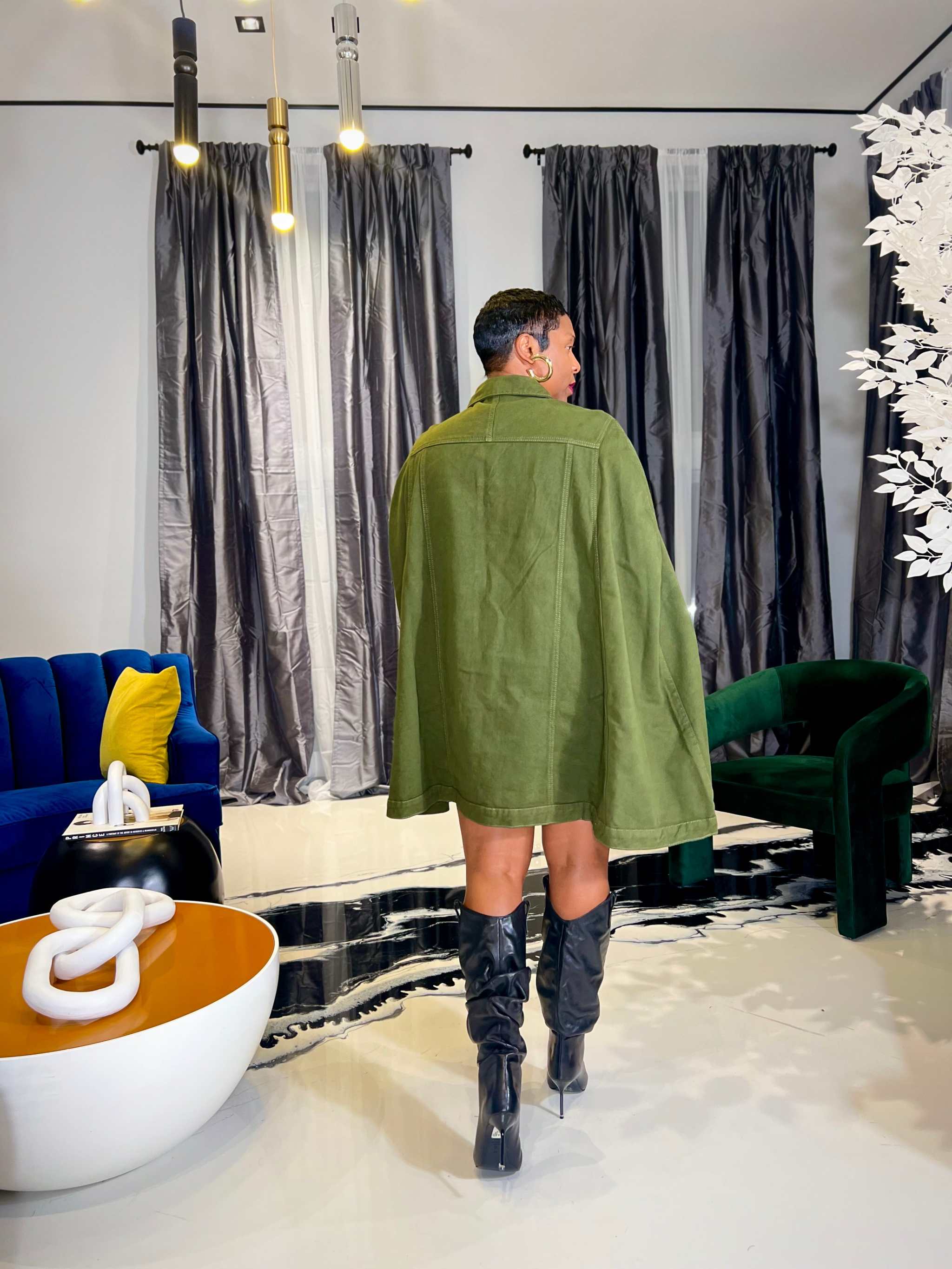 Imani Denim Cape- Olive Green