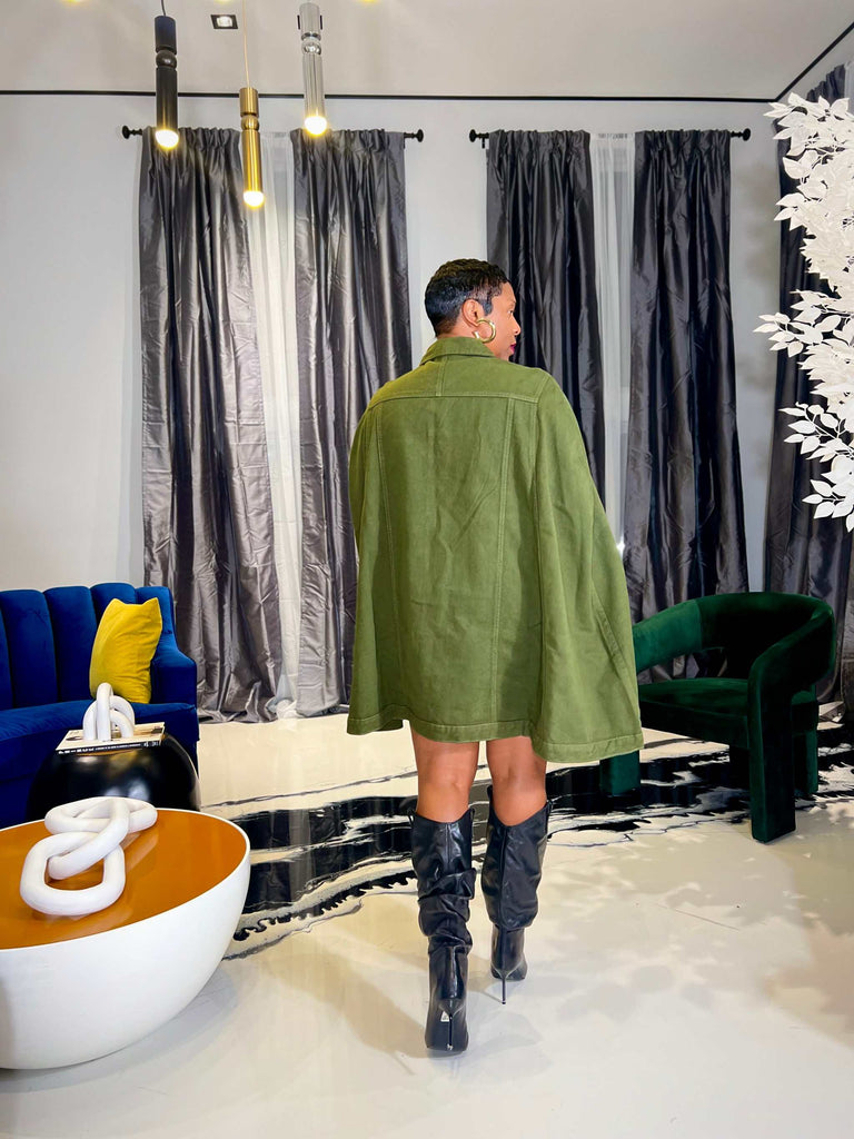 Imani Denim Cape Poncho Olive Green