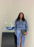 Jaleen (Indigo Blue Denim Effect Blouse and Skirt Set)