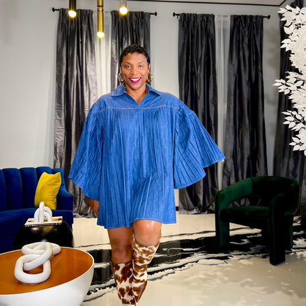 Raya Denim Pleated Dress