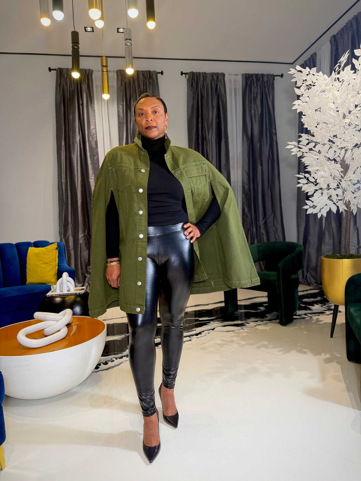 Imani Denim Cape- Olive Green