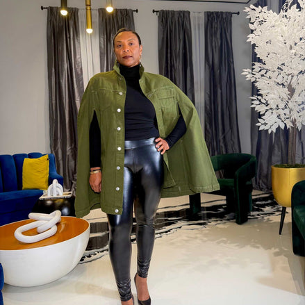 Imani Denim Cape- Olive Green