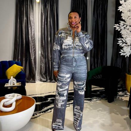 Jace (Grey Denim Effect Pant Set)