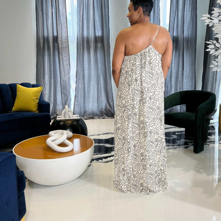 Zariah One Shoulder Maxi Dress-Black and White