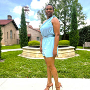 JayCee Knot Shoulder Short Set Light Blue