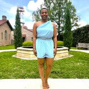 JayCee Knot Shoulder Short Set Light Blue