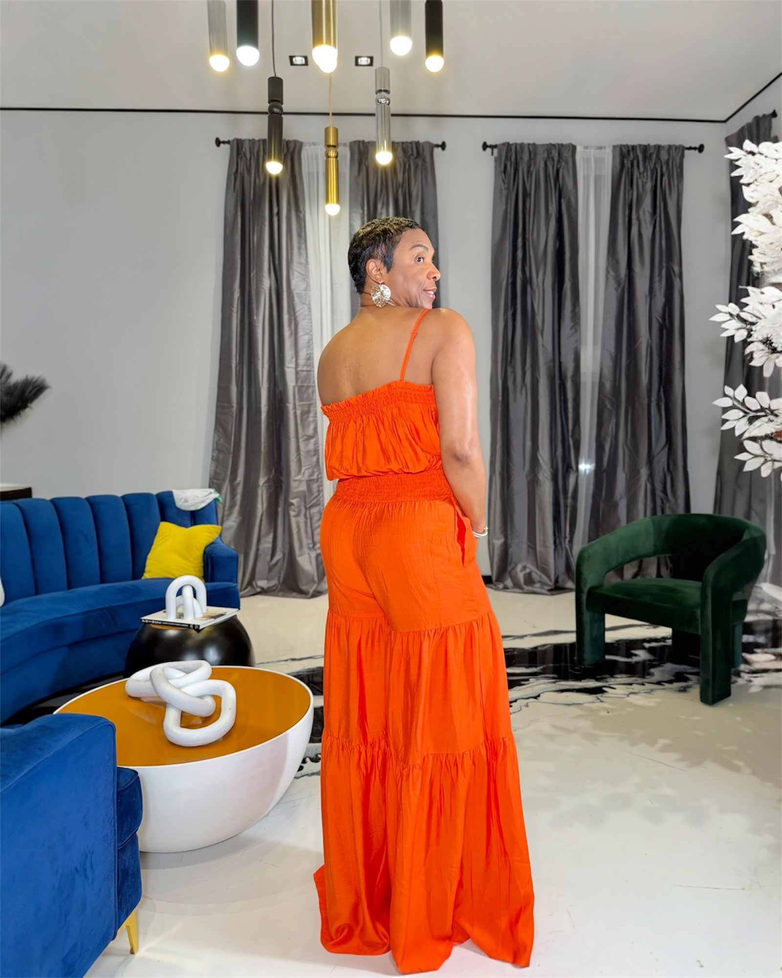 Nyla (Orange Smocked Tube Jumpsuit)