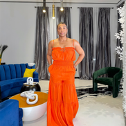 Nyla (Orange Smocked Tube Jumpsuit)