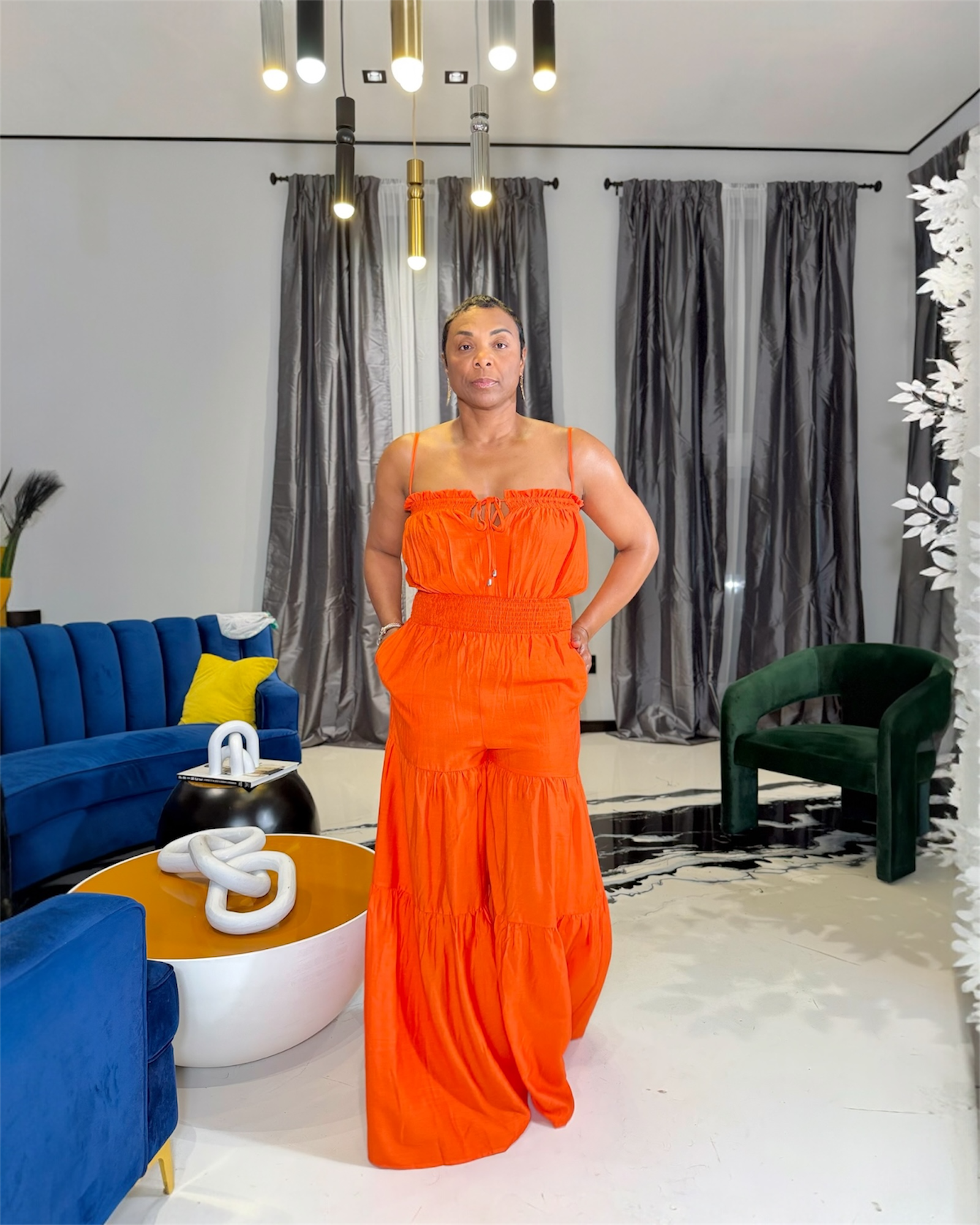 Nyla (Orange Smocked Tube Jumpsuit)