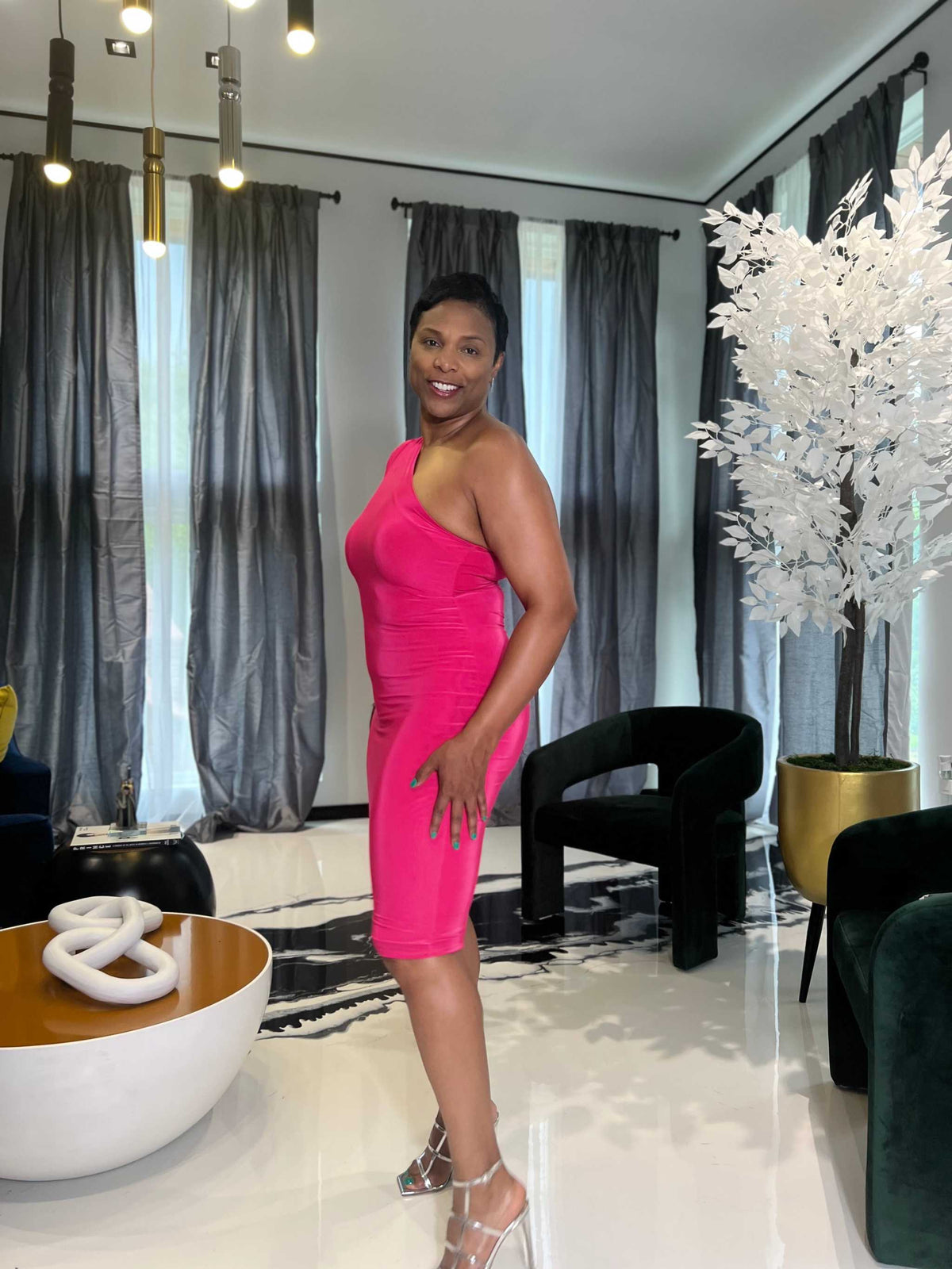 Curve Appeal Midi Dress- Fuchsia