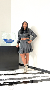 Kassidy (Faux Leather  Hood Top and Skirt Set)