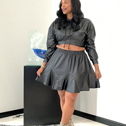 Kassidy (Faux Leather  Hood Top and Skirt Set)