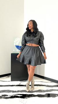 Kassidy (Faux Leather  Hood Top and Skirt Set)