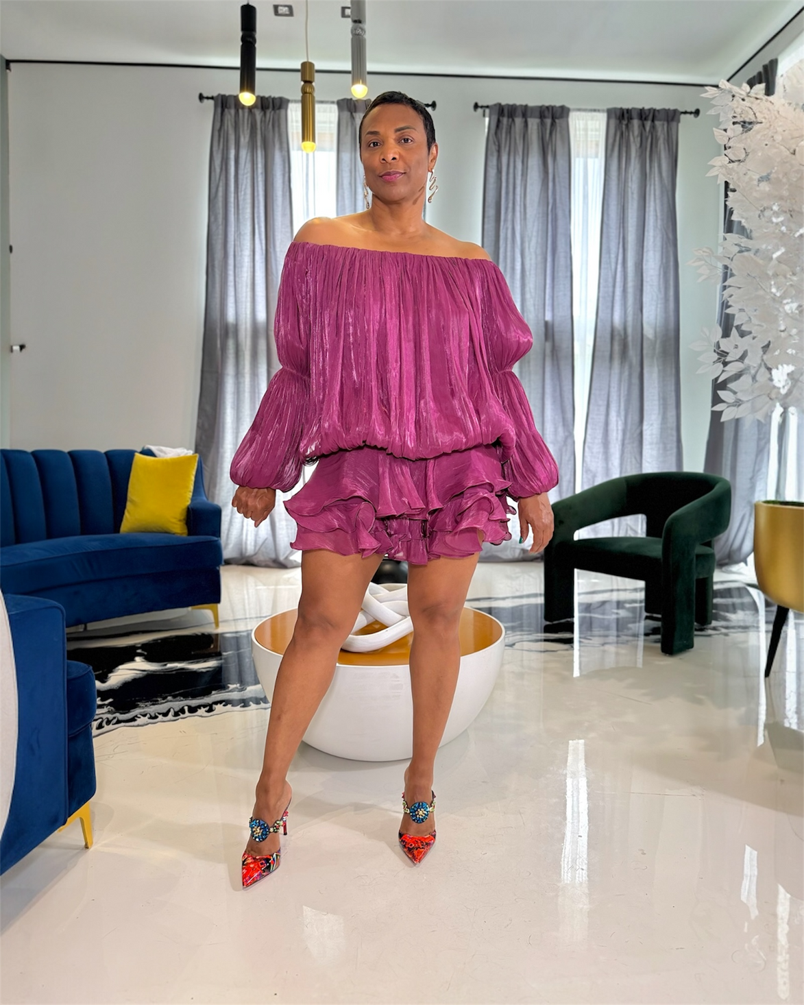 Amara (Lt. Plum Mini Ruffle Dress)