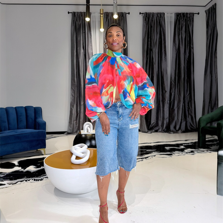Maddie Pink Multi Sheer Blouse sheer long sleeve top