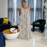 Zariah One Shoulder Maxi Dress-Black and White