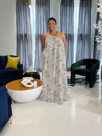 Zariah One Shoulder Maxi Dress-Black and White