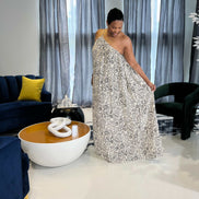 Zariah One Shoulder Maxi Dress-Black and White