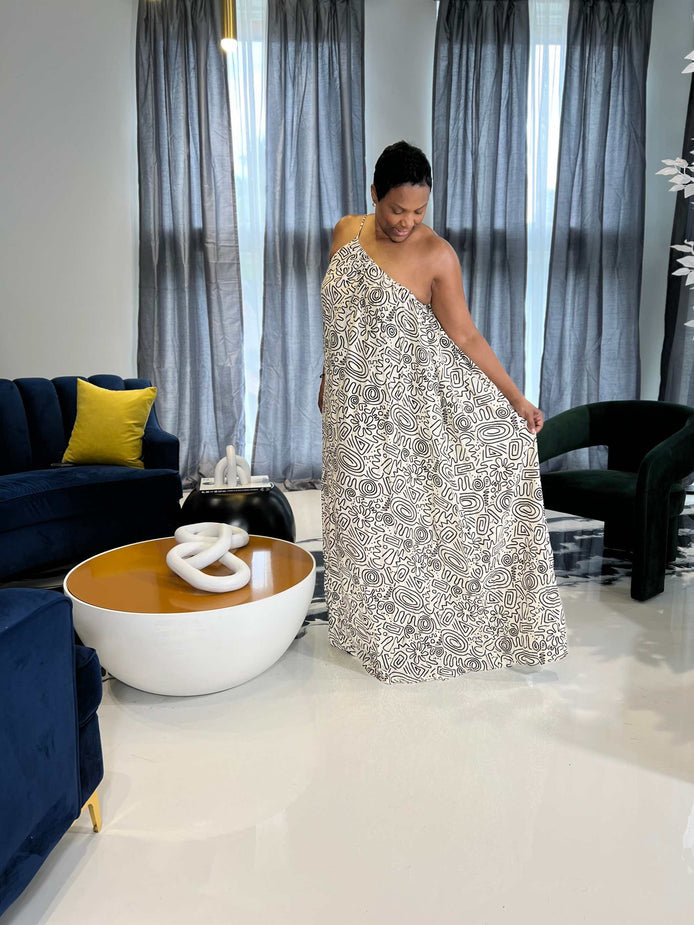 Zariah One Shoulder Maxi Dress-Black and White