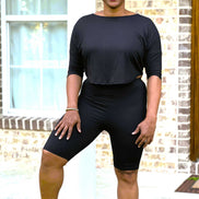 Hallee Black Crop Top and Biker Short Sets