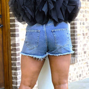 Distressed High Waisted Denim Shorts