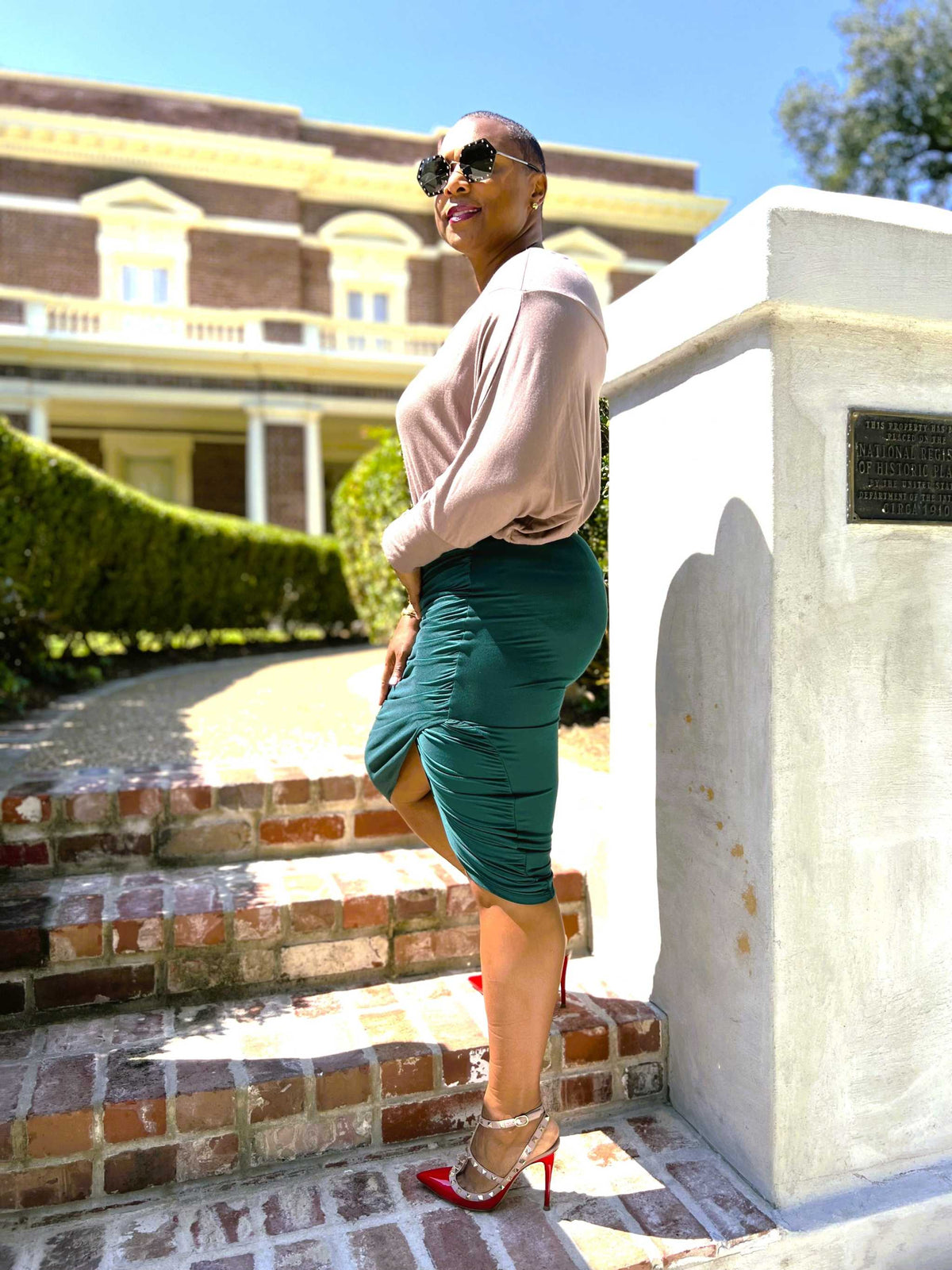 Mandy Hunter Green Ruched Wrap Skirt