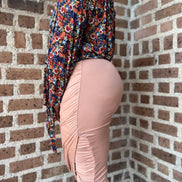 Mandy Apricot Ruched  Wrap Midi Skirt