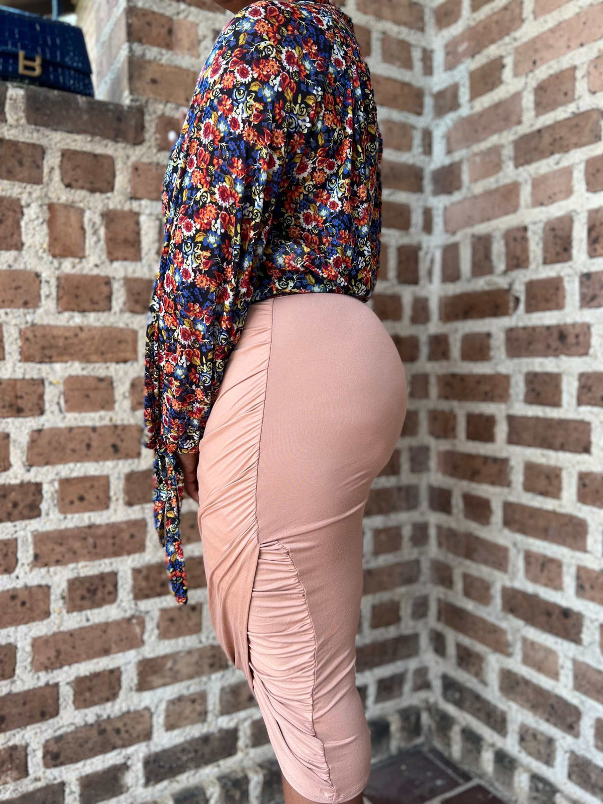 Mandy Apricot Ruched  Wrap Midi Skirt