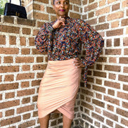 Mandy Apricot Ruched  Wrap Midi Skirt