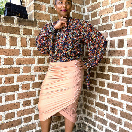Mandy Apricot Ruched  Wrap Midi Skirt