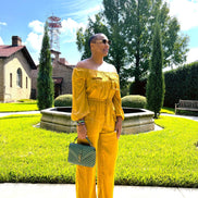 Olivia Off the Shoulder Jumpsuit (Gold)