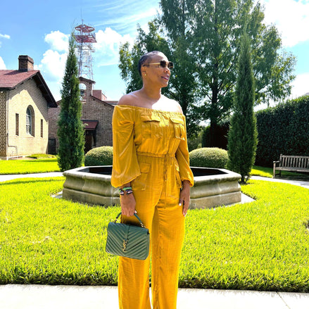 Olivia Off the Shoulder Jumpsuit (Gold)
